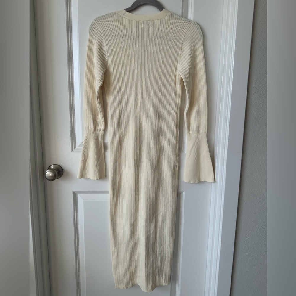 A New Day Cream Button Front Ribbed Knit Midi Dress with Flared Cuffs - XS - Picture 5 of 12